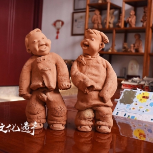 泥塑作品：童娃双人系列（非物质文化遗产）